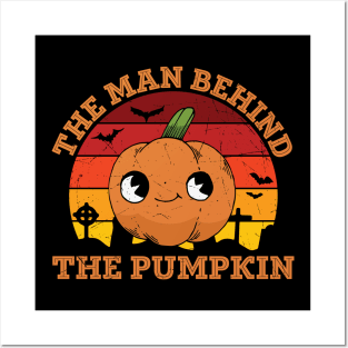 The man behind the pumpkin funny pumpkin with a smirk dad to be baby reveal pregnancy halloween gift for men Posters and Art